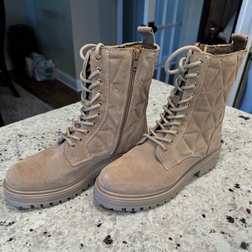 Alberto Torresi Beige Suede Quilted Combat Boots Size 8